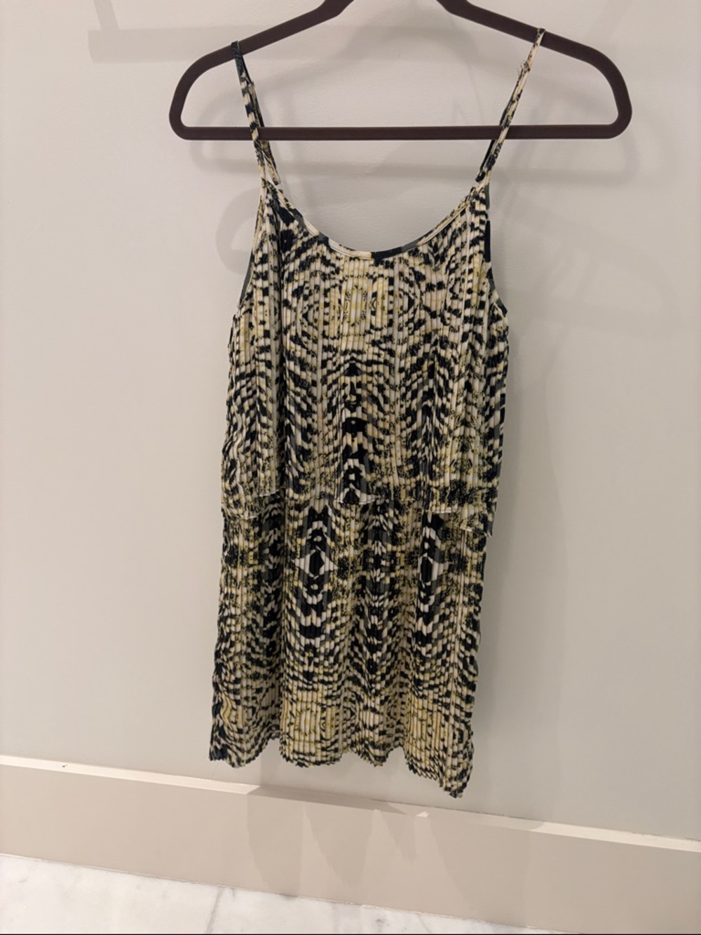 Parker Black and Cream Printed Pleated Mini Dress